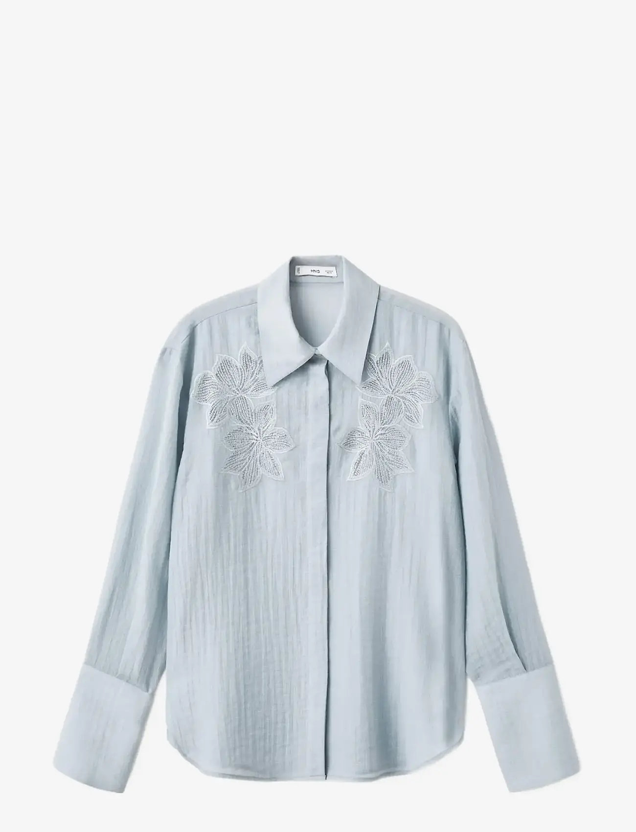 Mango - Embroidered lyocell blouse - långärmade blusar - medium blue - 1