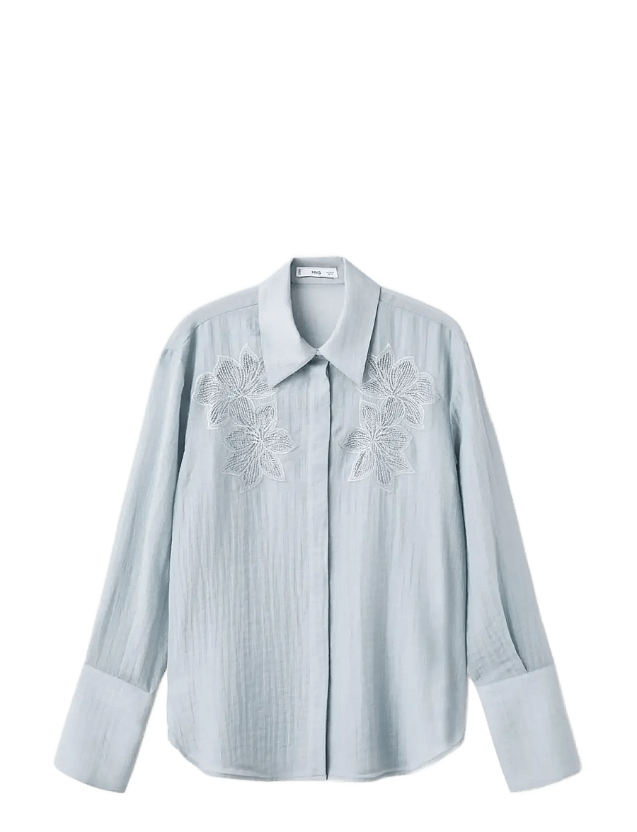 Mango - Embroidered lyocell blouse - langærmede skjorter - medium blue - 1