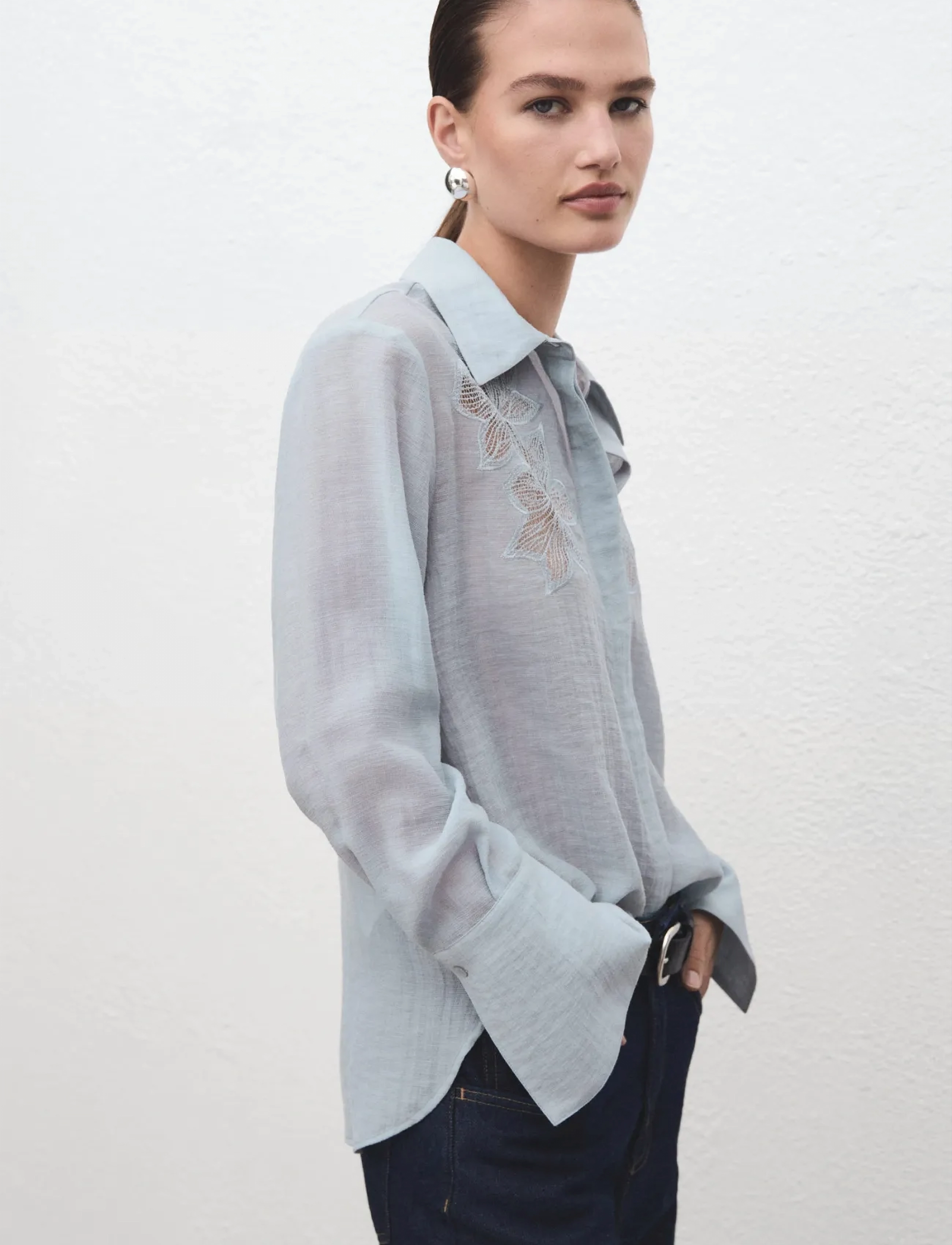 Mango Embroidered Lyocell Blouse, Kvinder, Broderet Bluse, Blå, Str: S