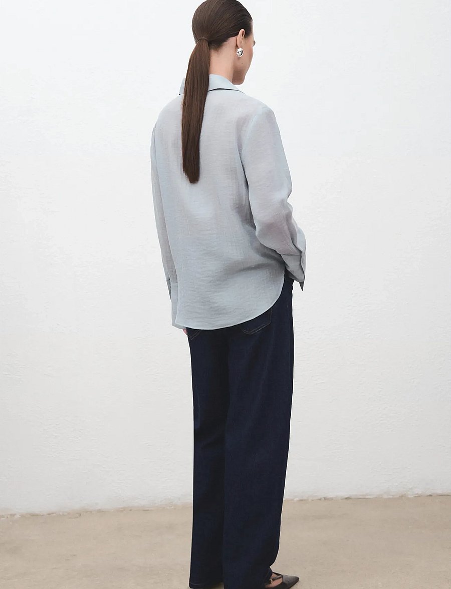 Mango - Embroidered lyocell blouse - langærmede skjorter - medium blue - 2