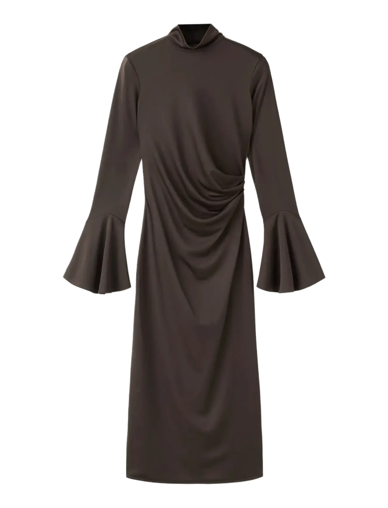 Fitted dress with bell sleeves - BROWN