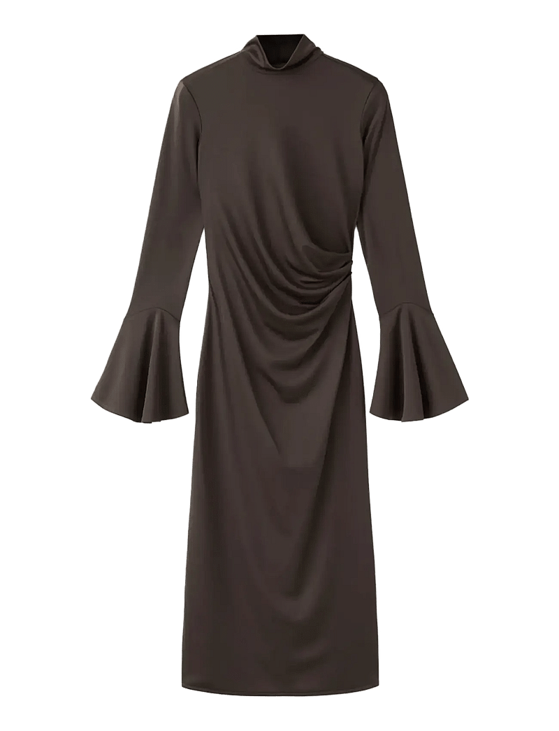 Mango - Fitted dress with bell sleeves - maxi kjoler - brown - 1