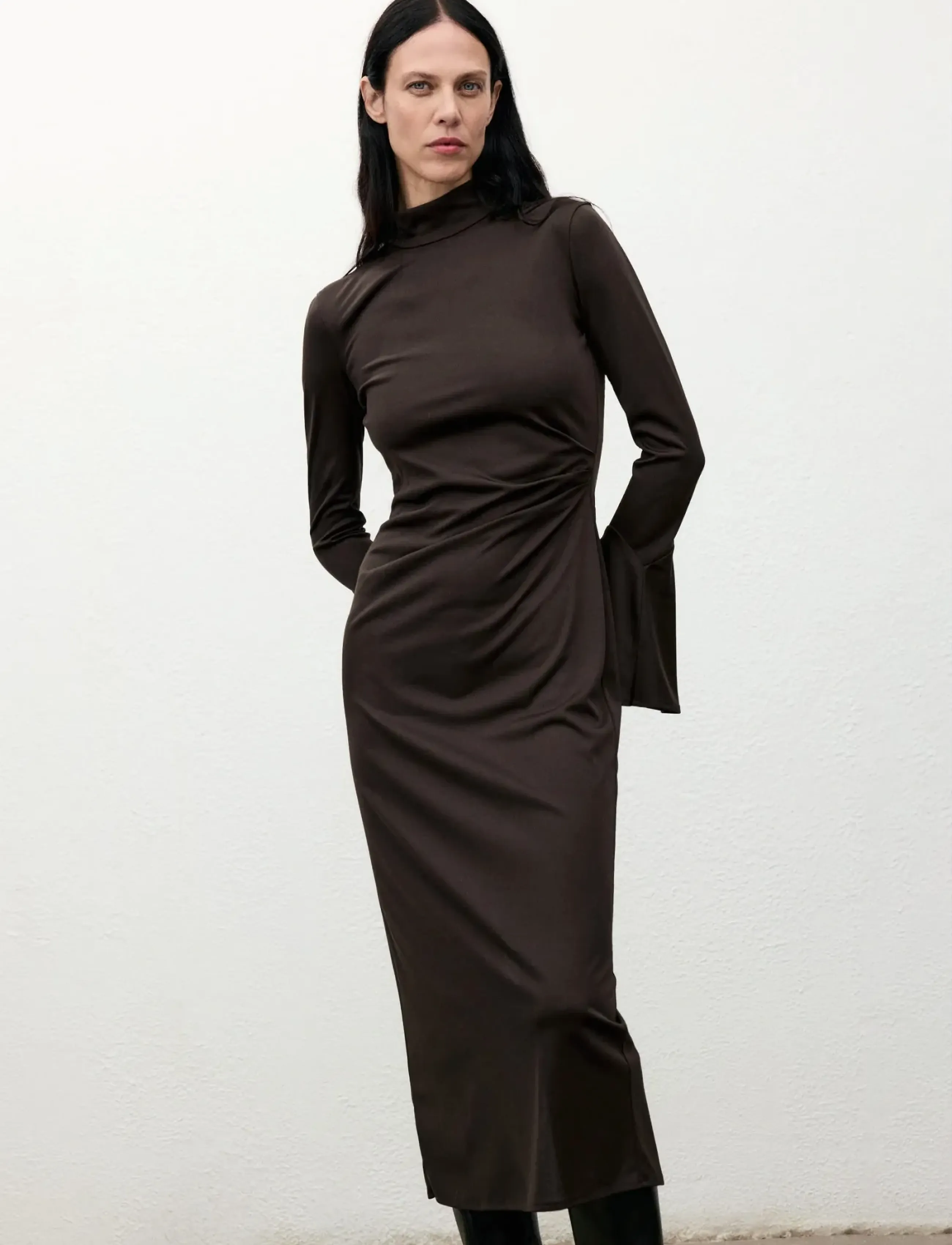 Mango Fitted Dress With Bell Sleeves, M, Dresses, Braun - Maxi Dress, Frauen