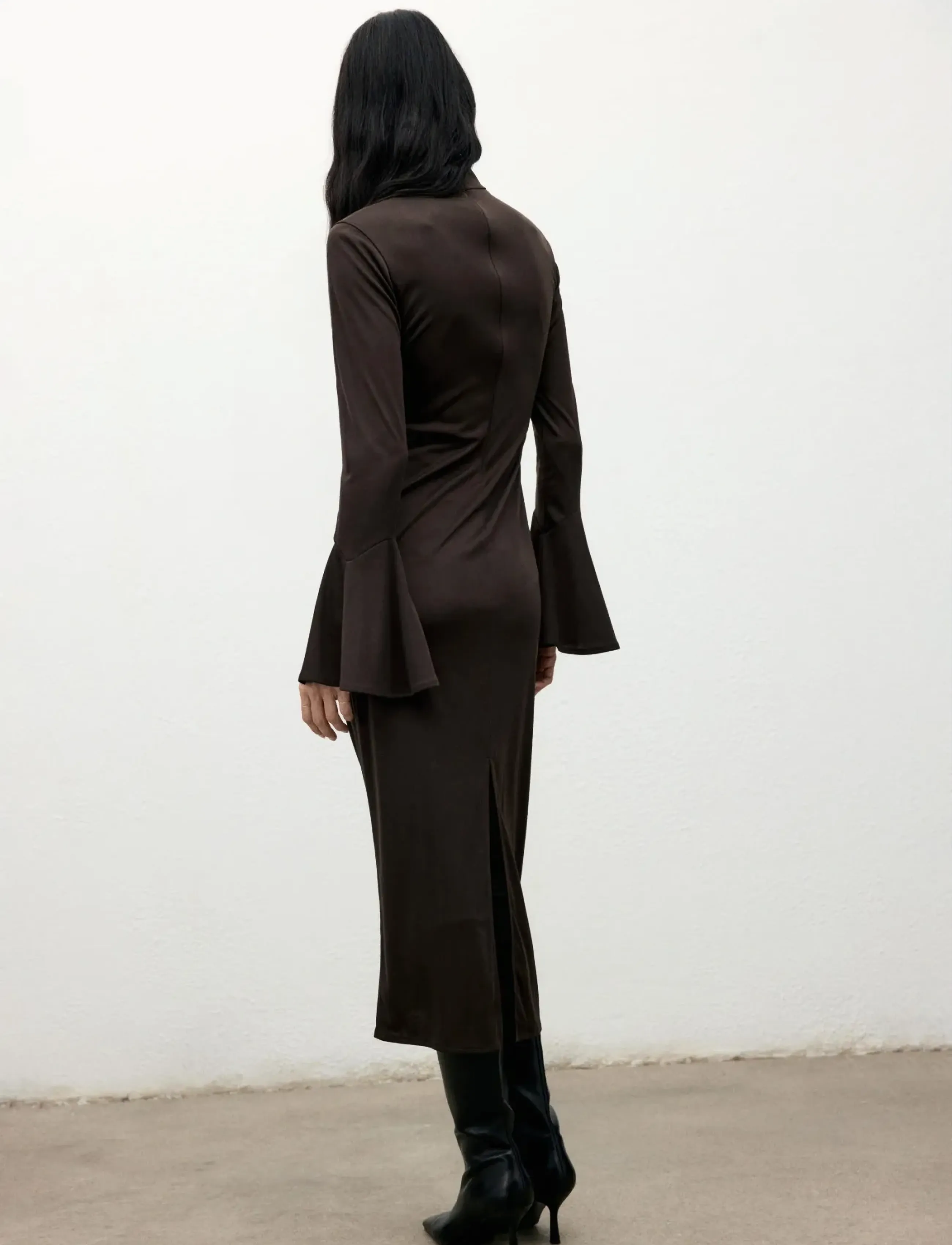 Mango - Fitted dress with bell sleeves - maxikleider - brown - 2