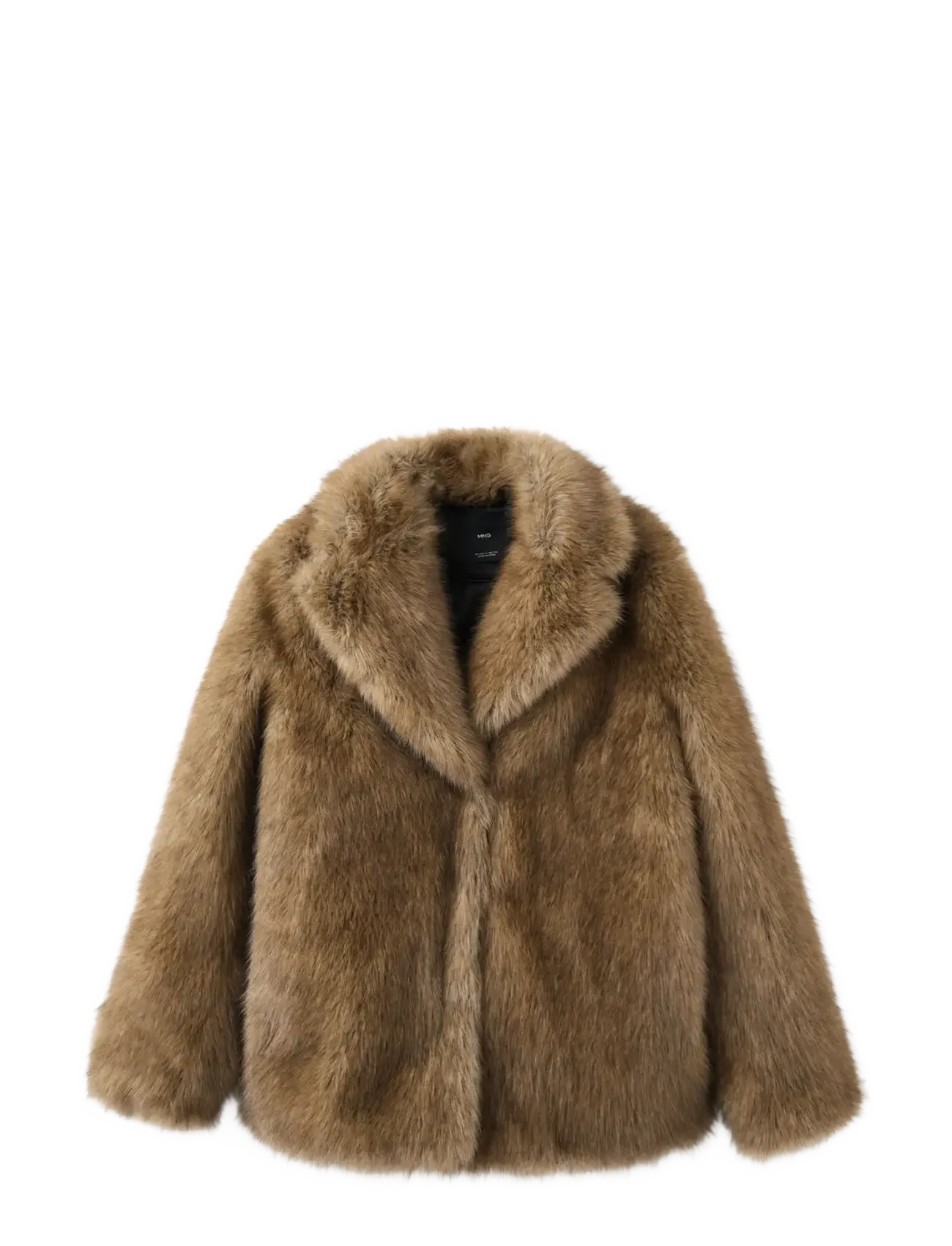 Faux-fur coat with lapels - LIGHT BEIGE