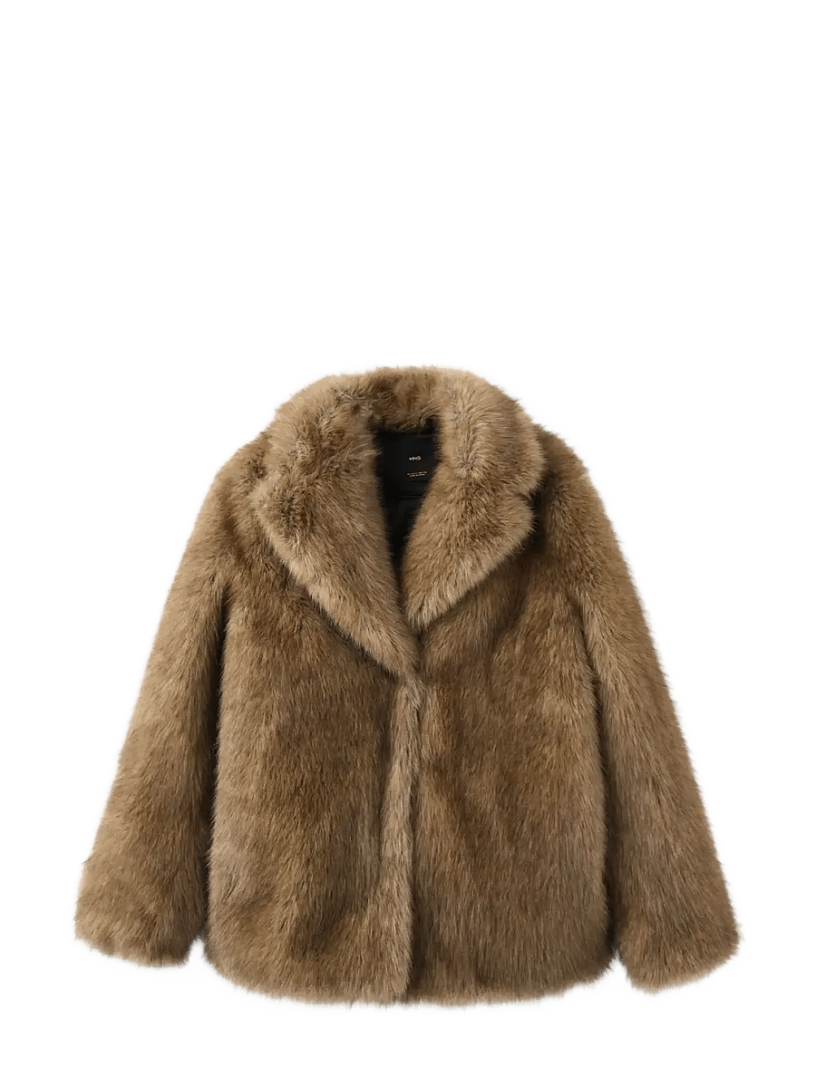 Mango - Faux-fur coat with lapels - faux fur jakker - light beige - 1