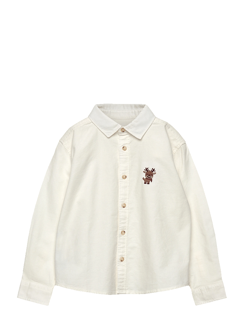 Mango - Shirt with reindeer embroidery - långärmade skjortor - natural white - 0