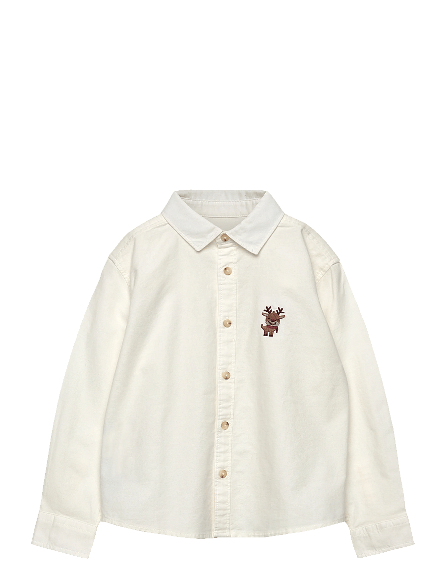 Mango - Shirt with reindeer embroidery - langærmede skjorter - natural white - 0