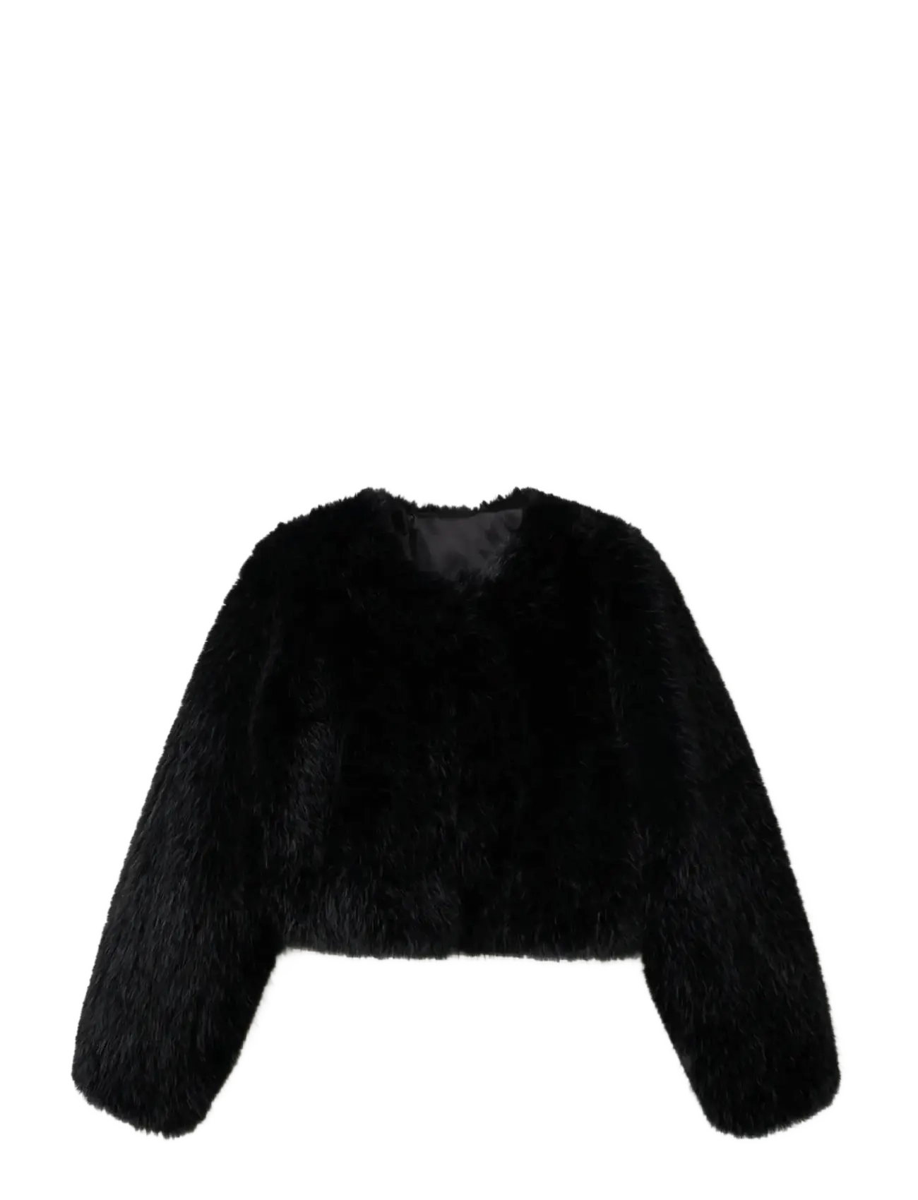 Faux-fur cropped jacket - BLACK