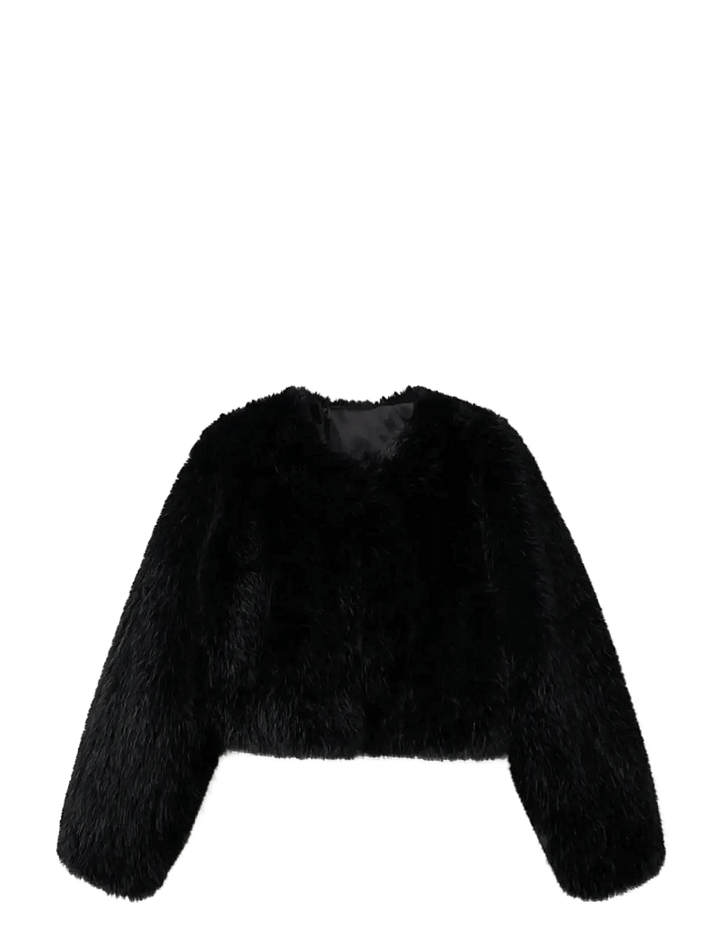 Mango - Faux-fur cropped jacket - kunstpelz - black - 1