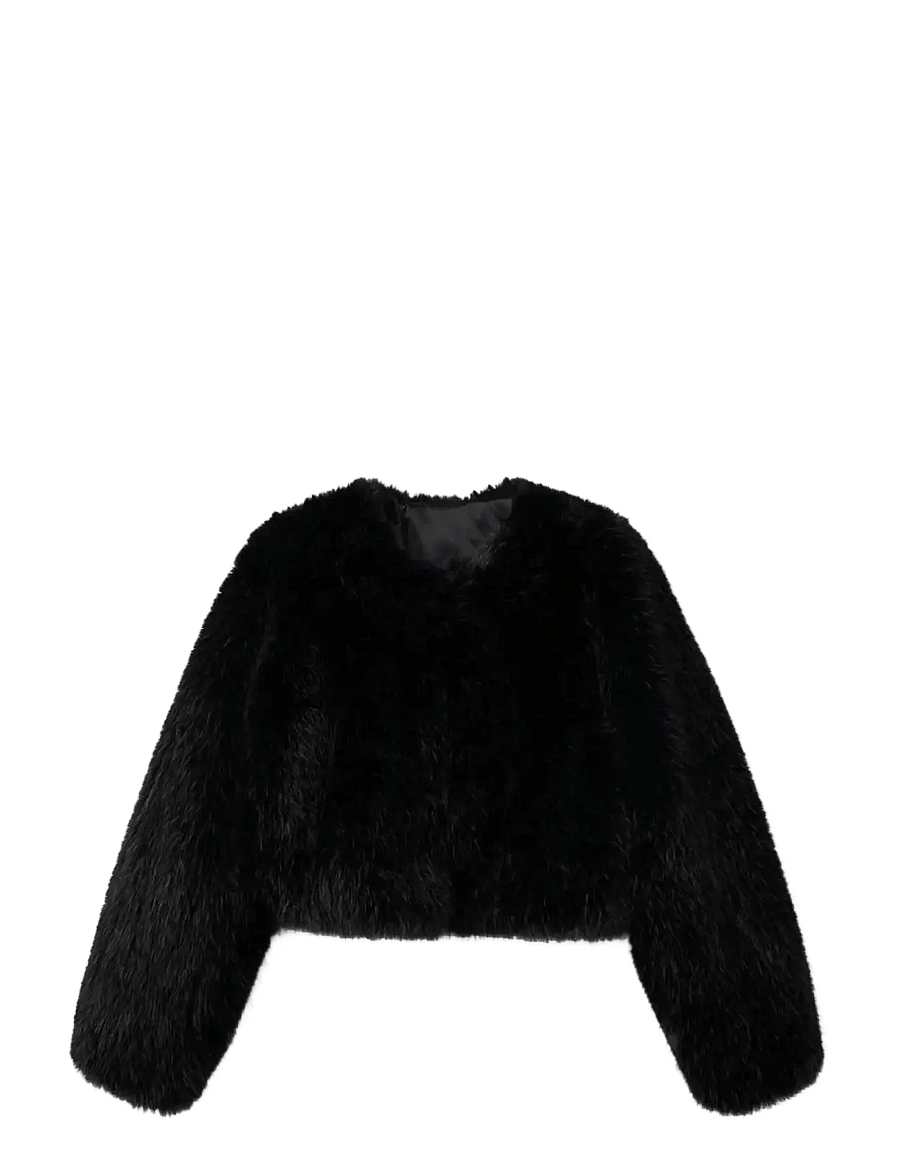 Mango - Faux-fur cropped jacket - faux fur jakker - black - 1