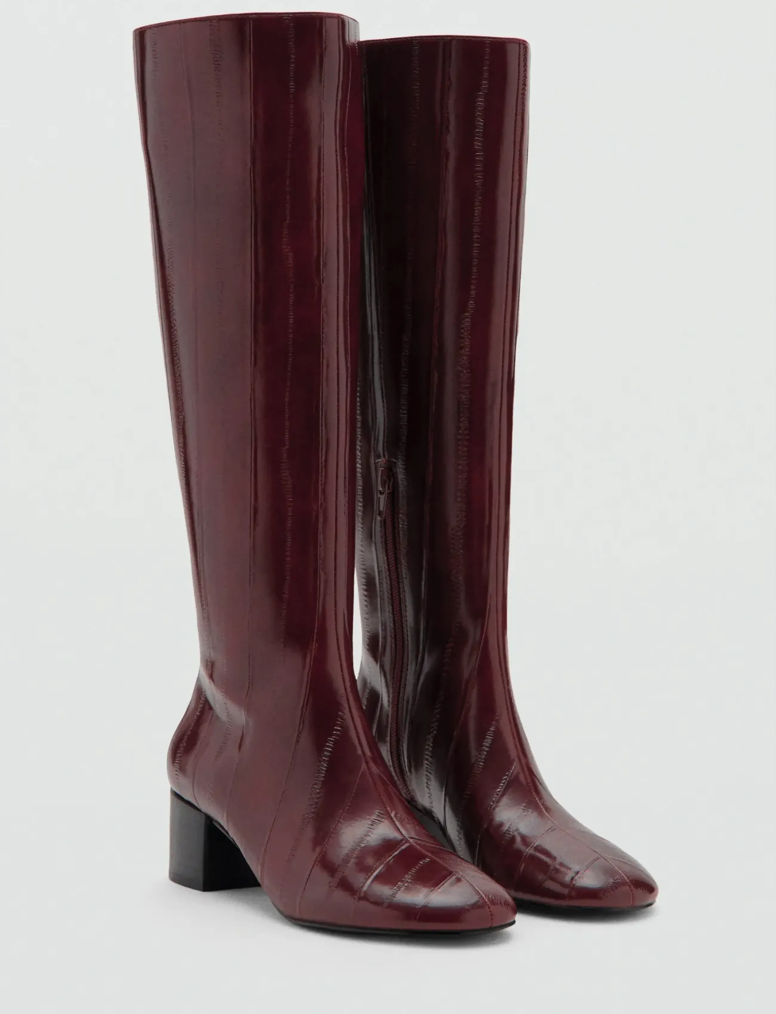 Mango Textured Heeled Boots, 38, Tall Burgunderrot - Knee High Frauen