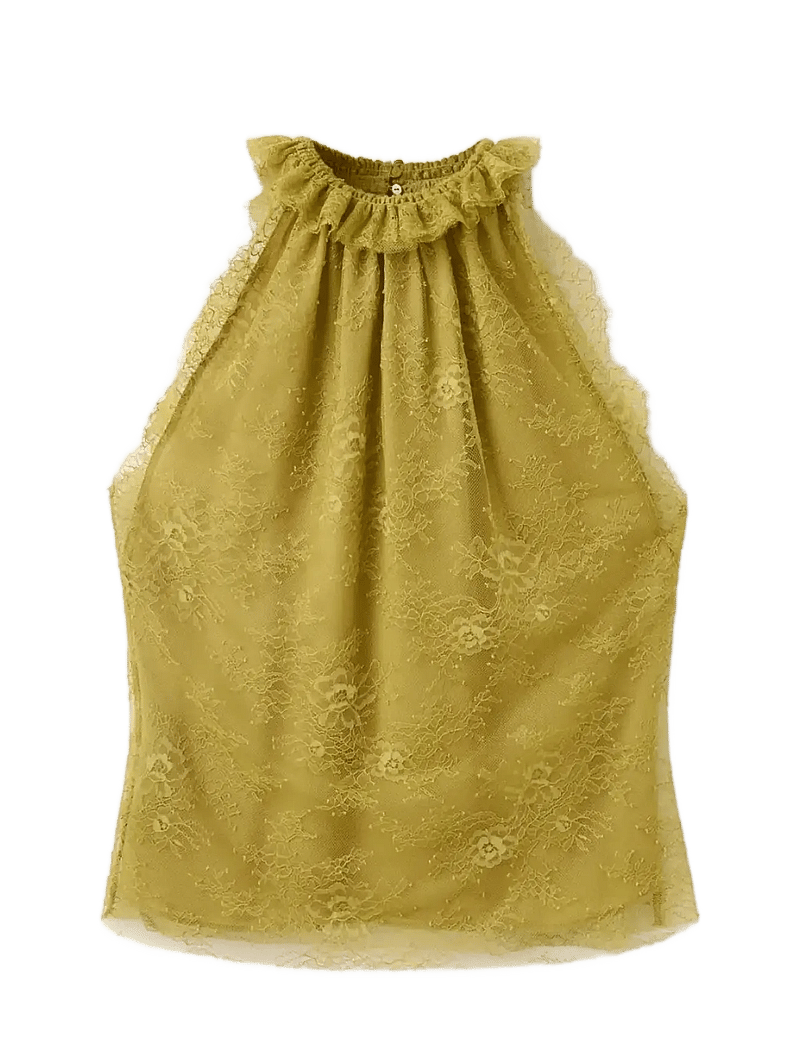 Mango - Lace top with ruff collar - sleeveless tops - dark green - 1