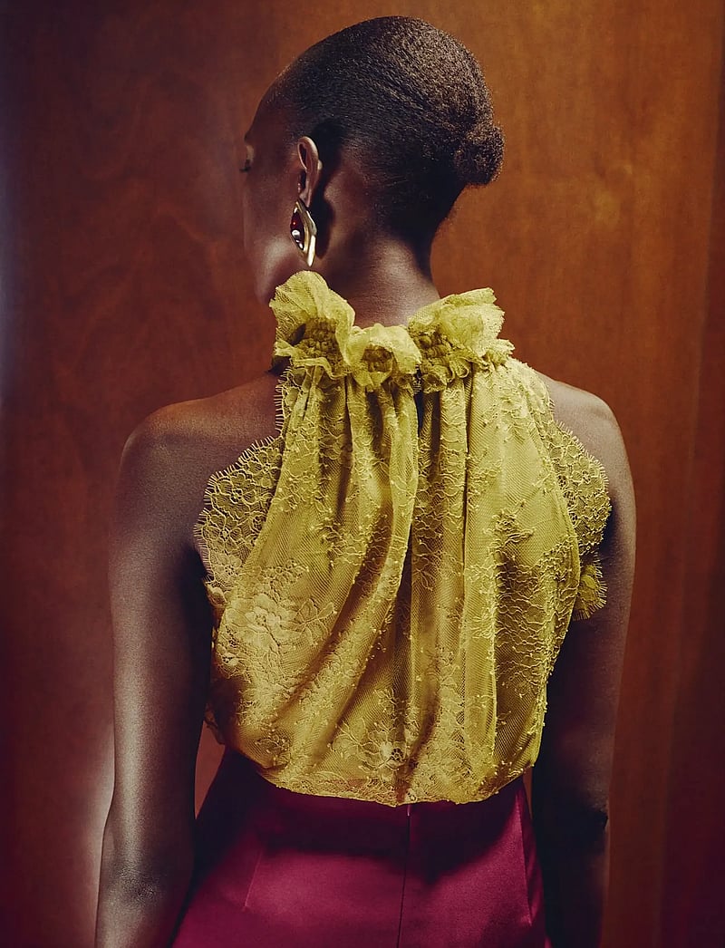 Mango - Lace top with ruff collar - sleeveless tops - dark green - 2