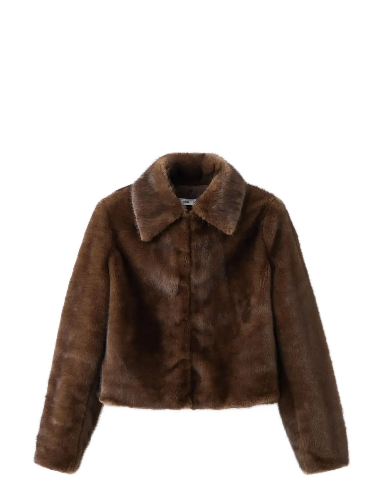 Faux-fur jacket with lapels - BROWN