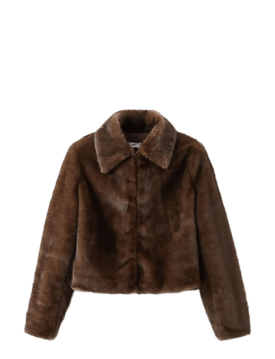 Mango - Faux-fur jacket with lapels - fuskpäls - brown - 1
