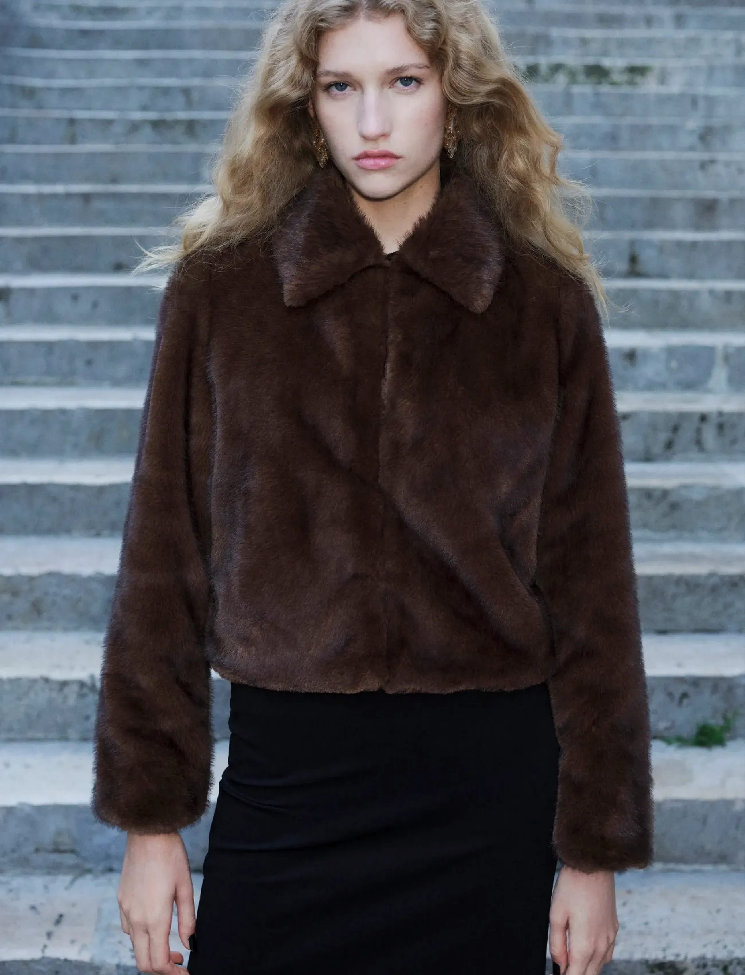 Mango Faux-Fur Jacket With Lapels, L, Oberbekleidung, Braun - Faux Fur, Frauen