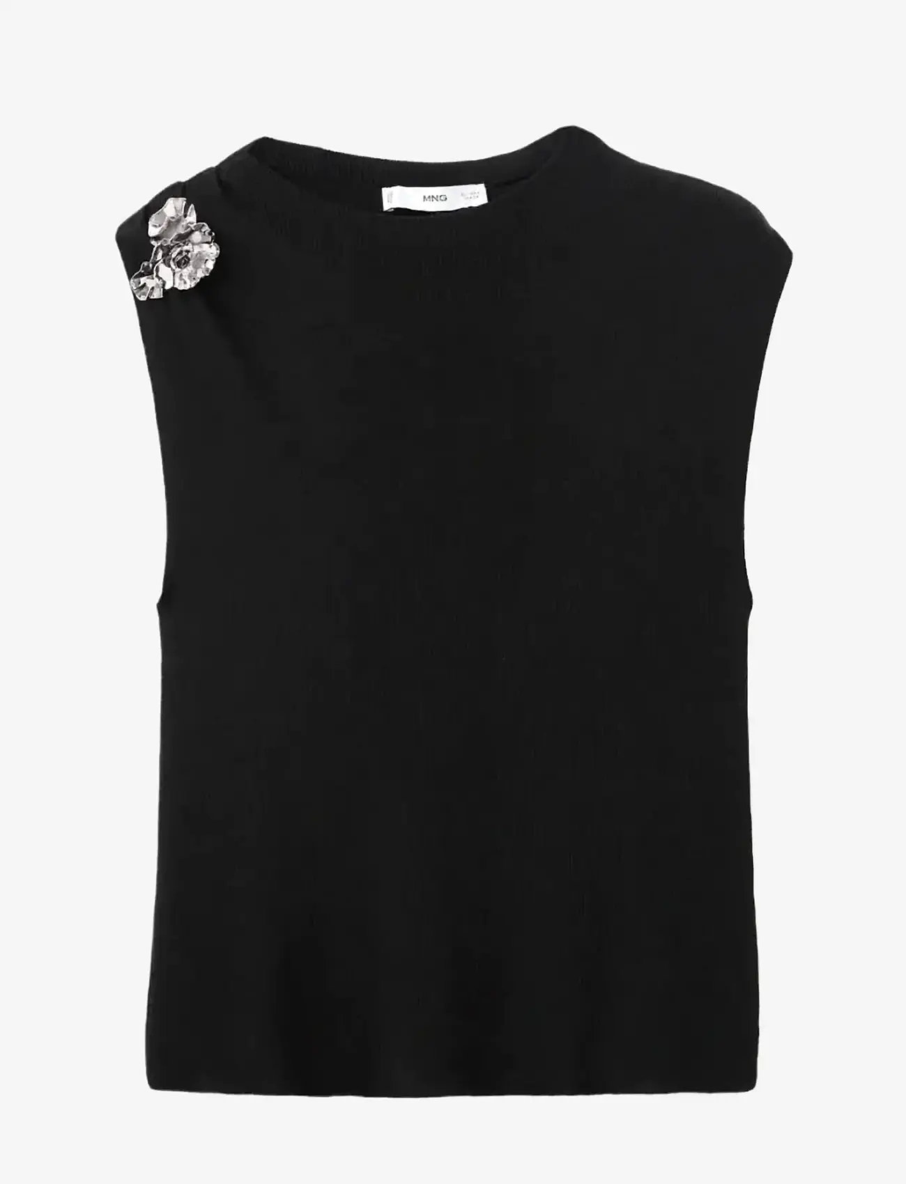 Mango - Knitted top with metallic flower - tanktops - black - 1