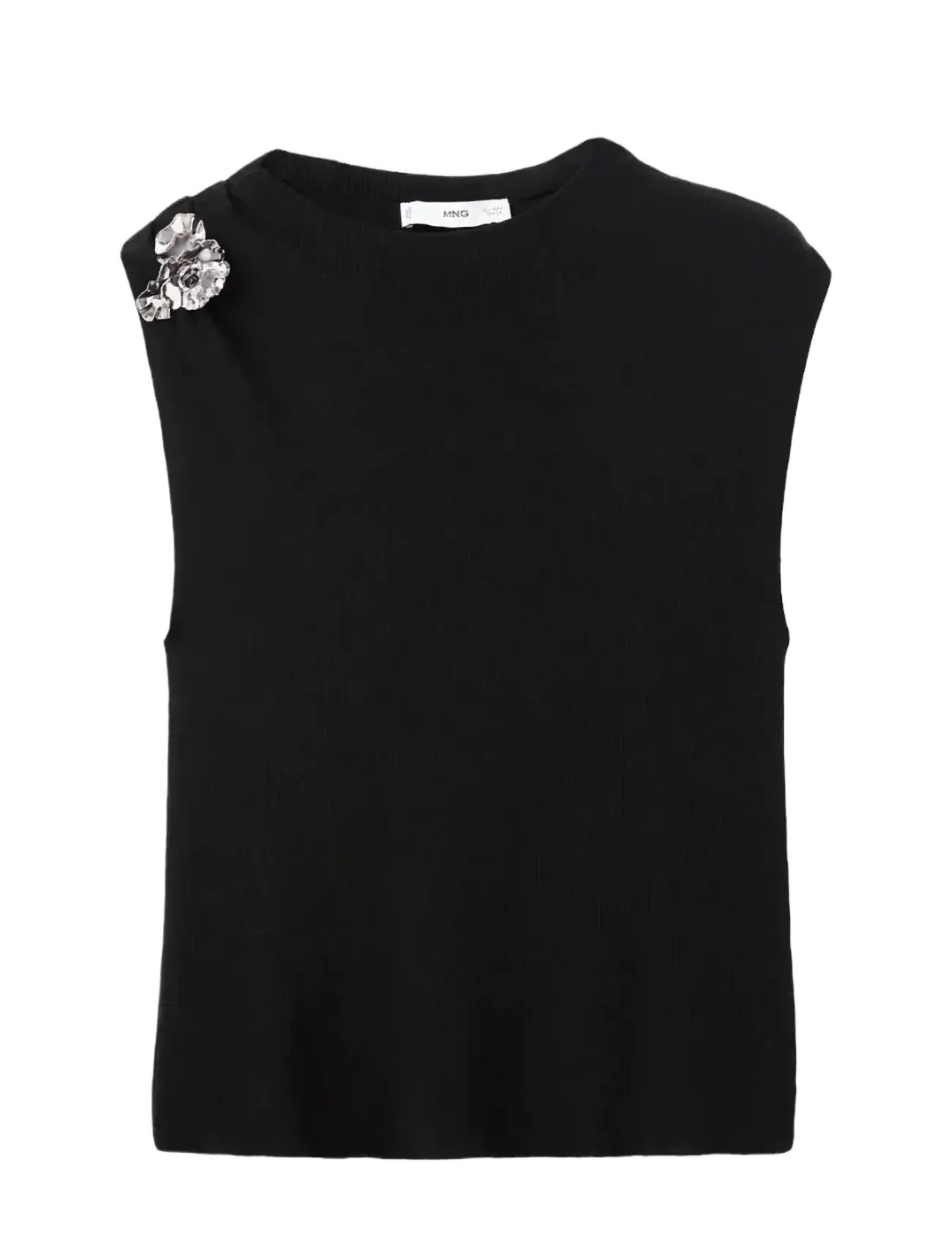 Mango Knitted top with metallic flower - Kleidung - BLACK / black