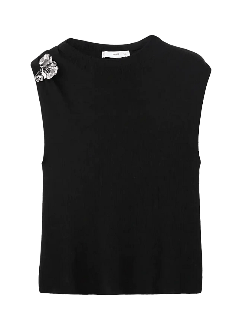 Mango - Knitted top with metallic flower - tanktops - black - 1