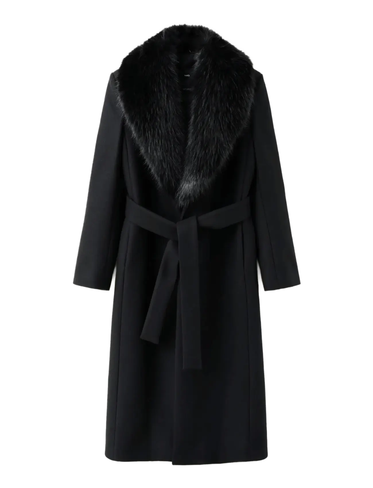 Mango Manteco wool coat with fur collar - Kappor - BLACK / black