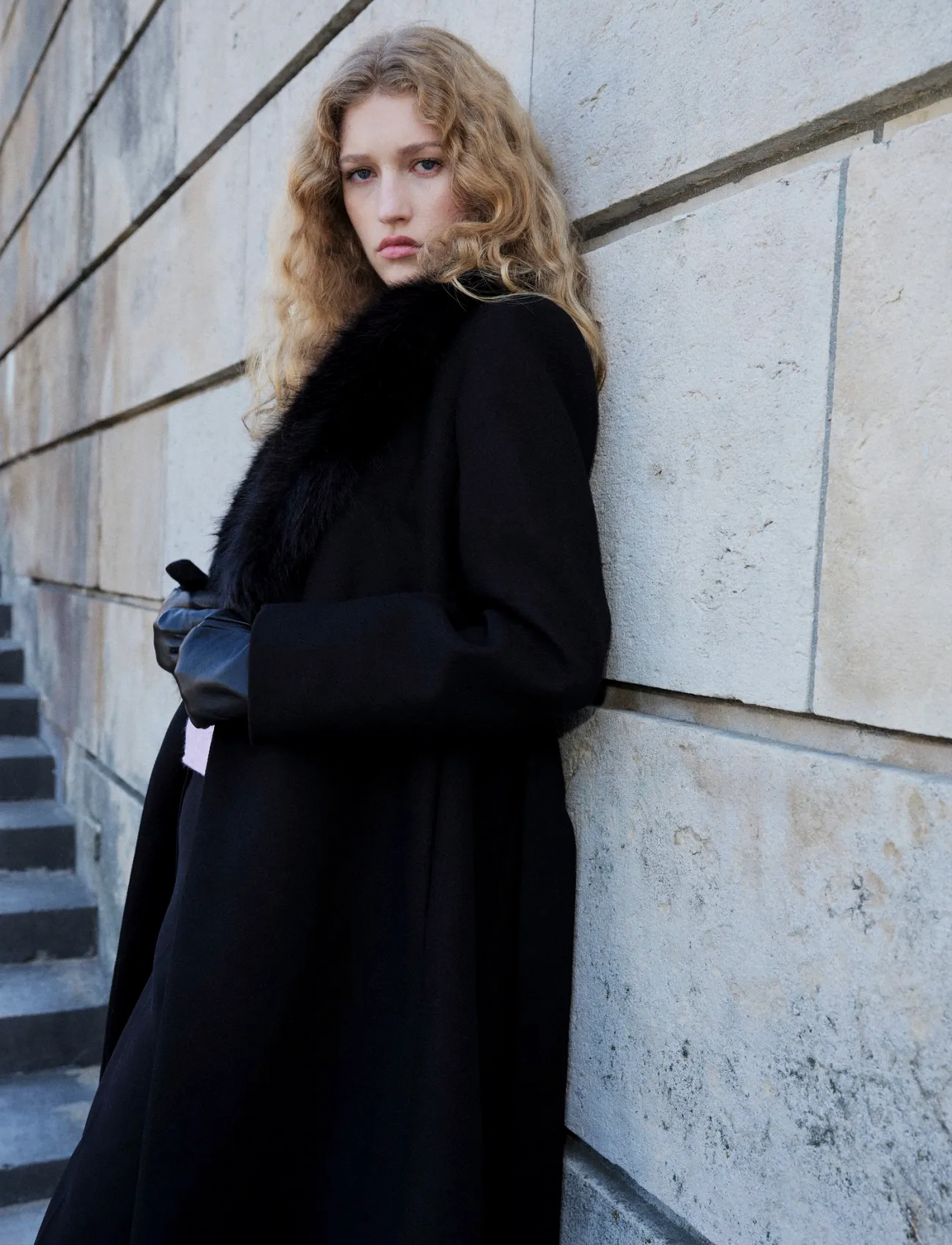 Mango Manteco wool coat with fur collar - Vinterjackor - BLACK / black