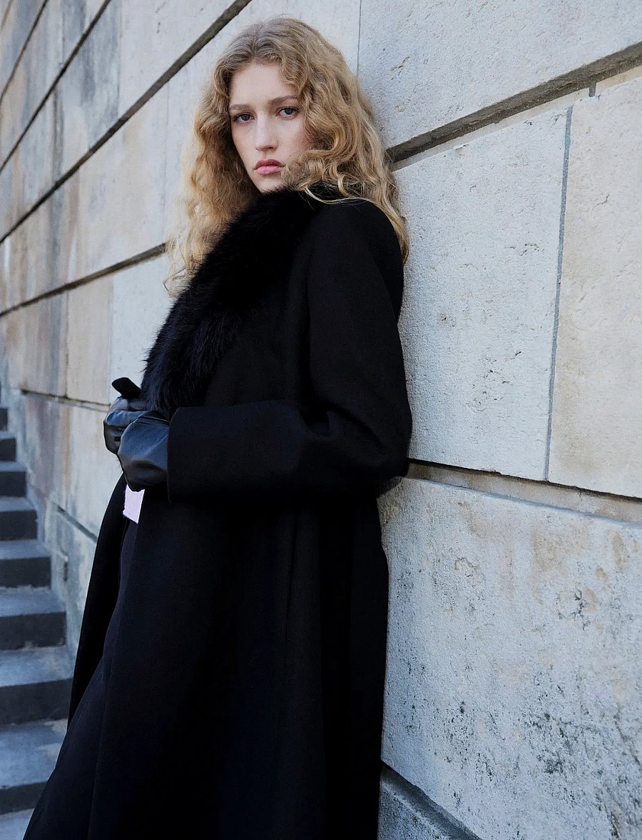 Mango - Manteco wool coat with fur collar - black - 0