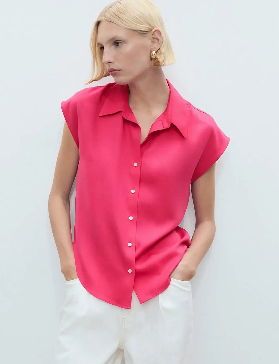 Mango - Lyocell sleeveless shirt - medium red - 0