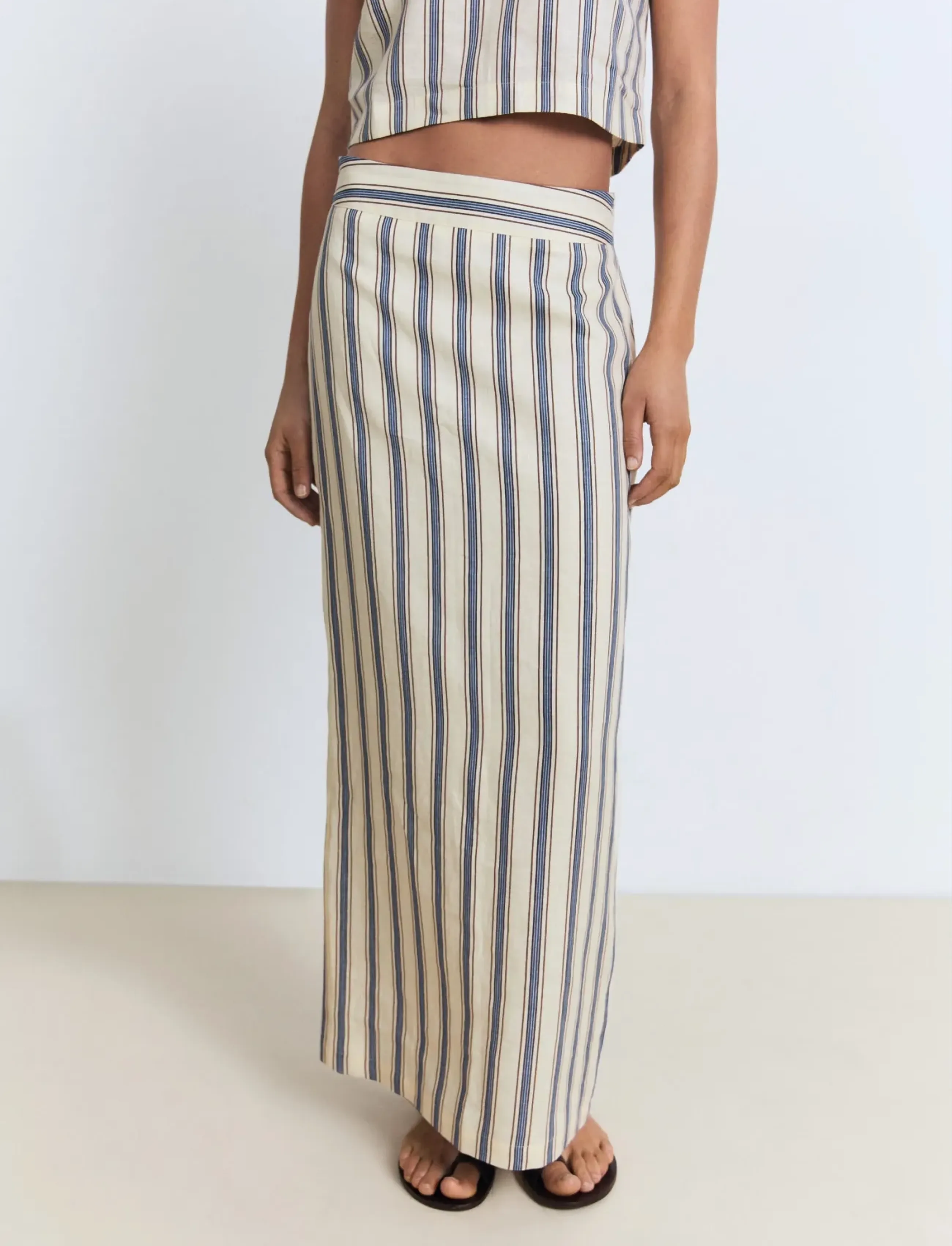 Mango Striped linen skirt - Maxi Röcke - LIGHT BEIGE / beige
