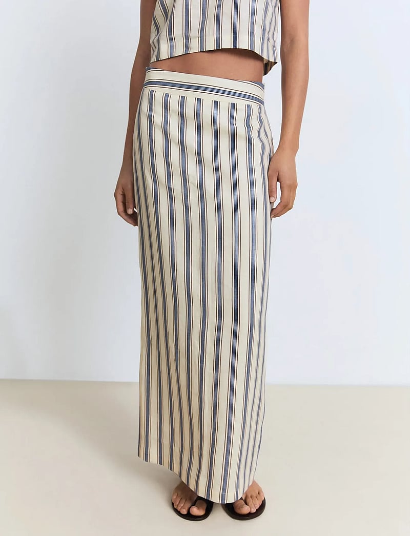 Mango - Striped linen skirt - maxi röcke - light beige - 0