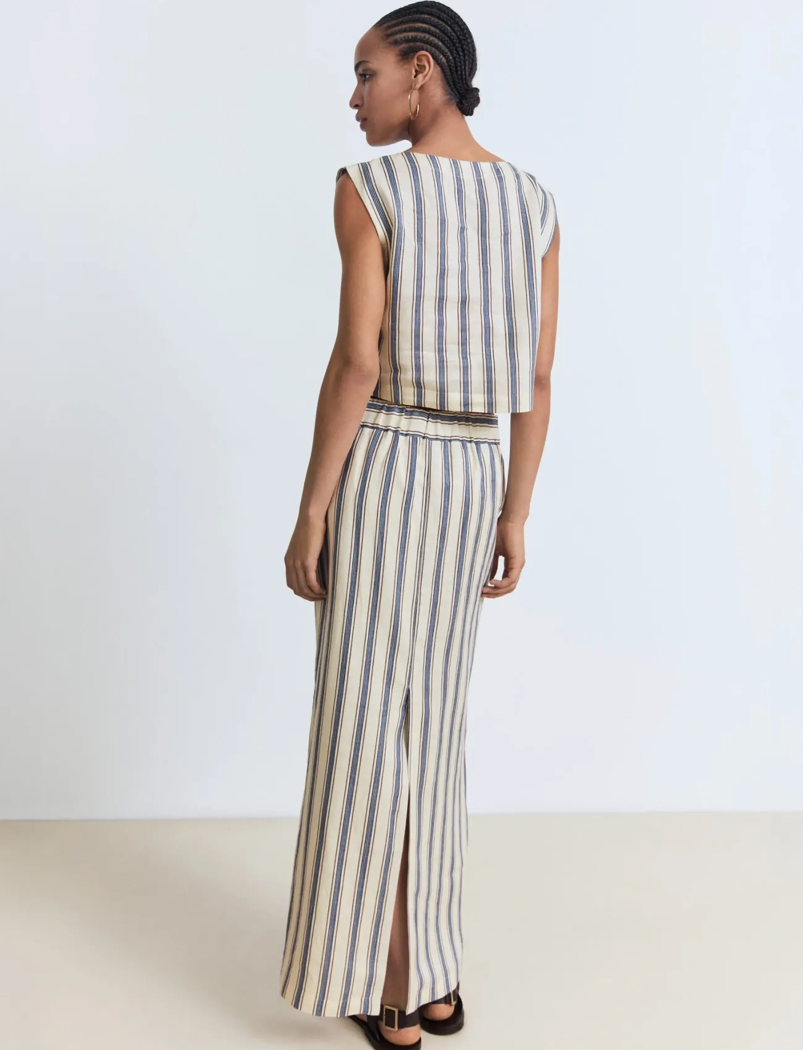 Mango - Striped linen skirt - maxi röcke - light beige - 3