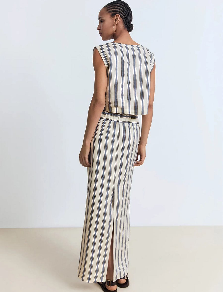 Mango - Striped linen skirt - maxikjolar - light beige - 3