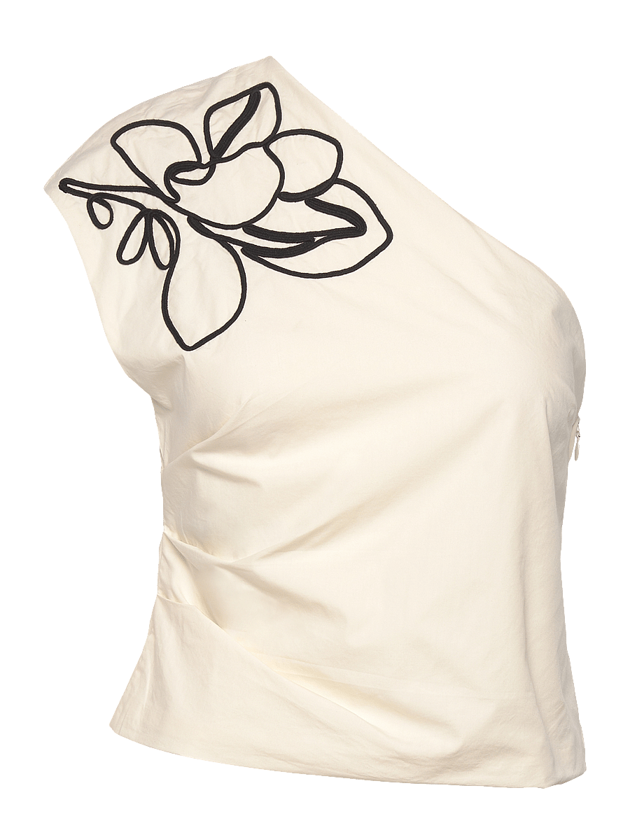 Mango - Asymmetrical flower-embroidered top - kurzärmelige blusen - natural white - 1