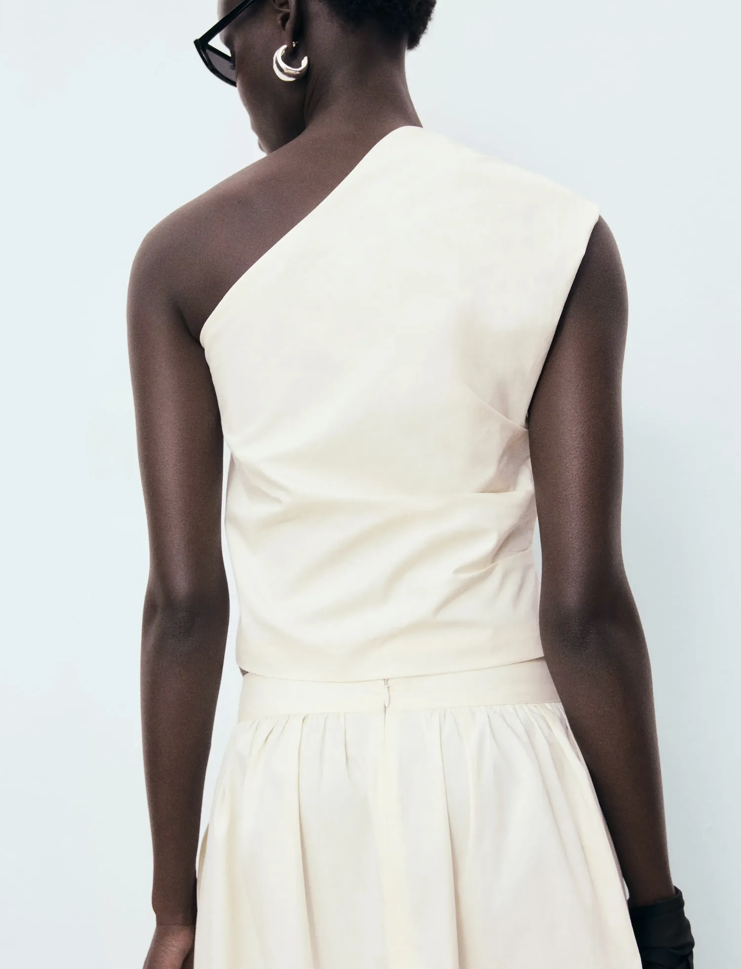 Mango - Asymmetrical flower-embroidered top - natural white - 3