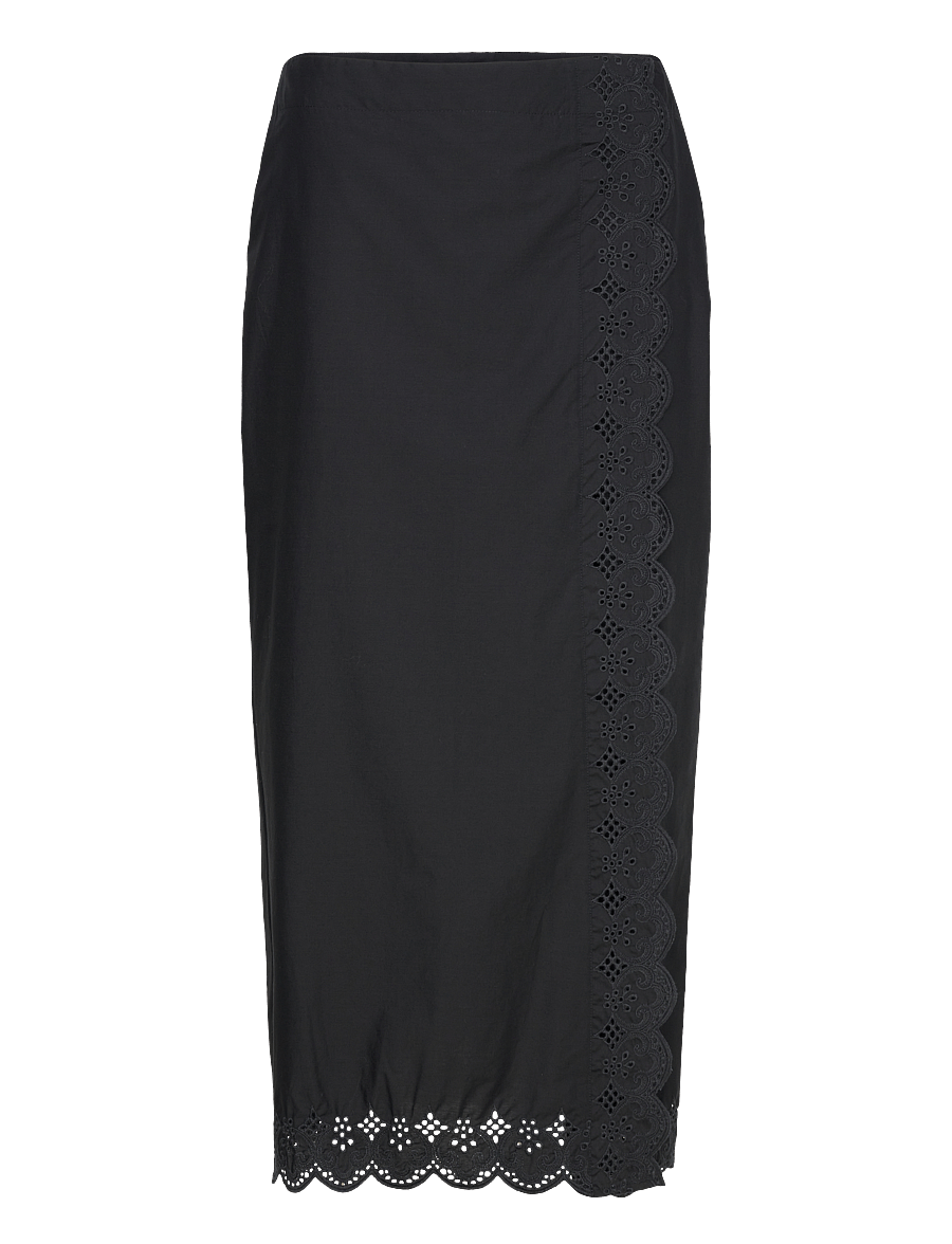 Mango - Embroidered cotton skirt - midi nederdele - black - 1