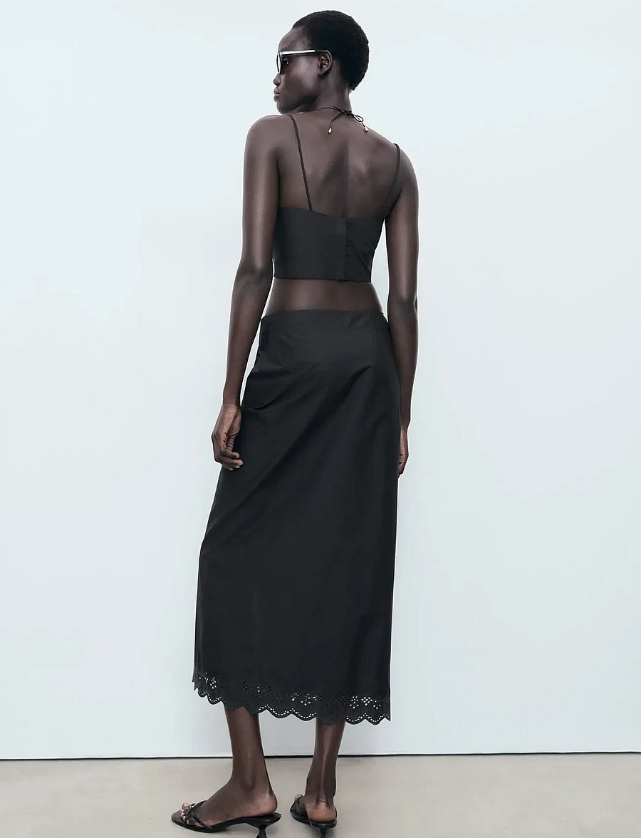 Mango - Embroidered cotton skirt - midi nederdele - black - 3