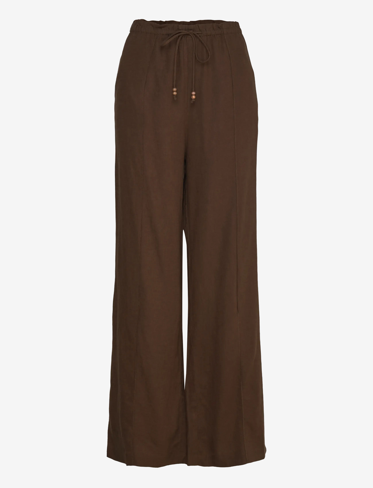 Mango - Linen-blend elastic waist trousers - hørbukser - medium brown - 1