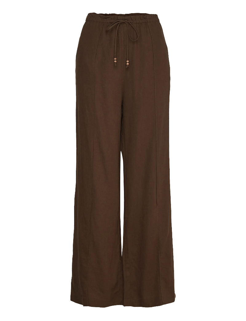 Mango - Linen-blend elastic waist trousers - hørbukser - medium brown - 1