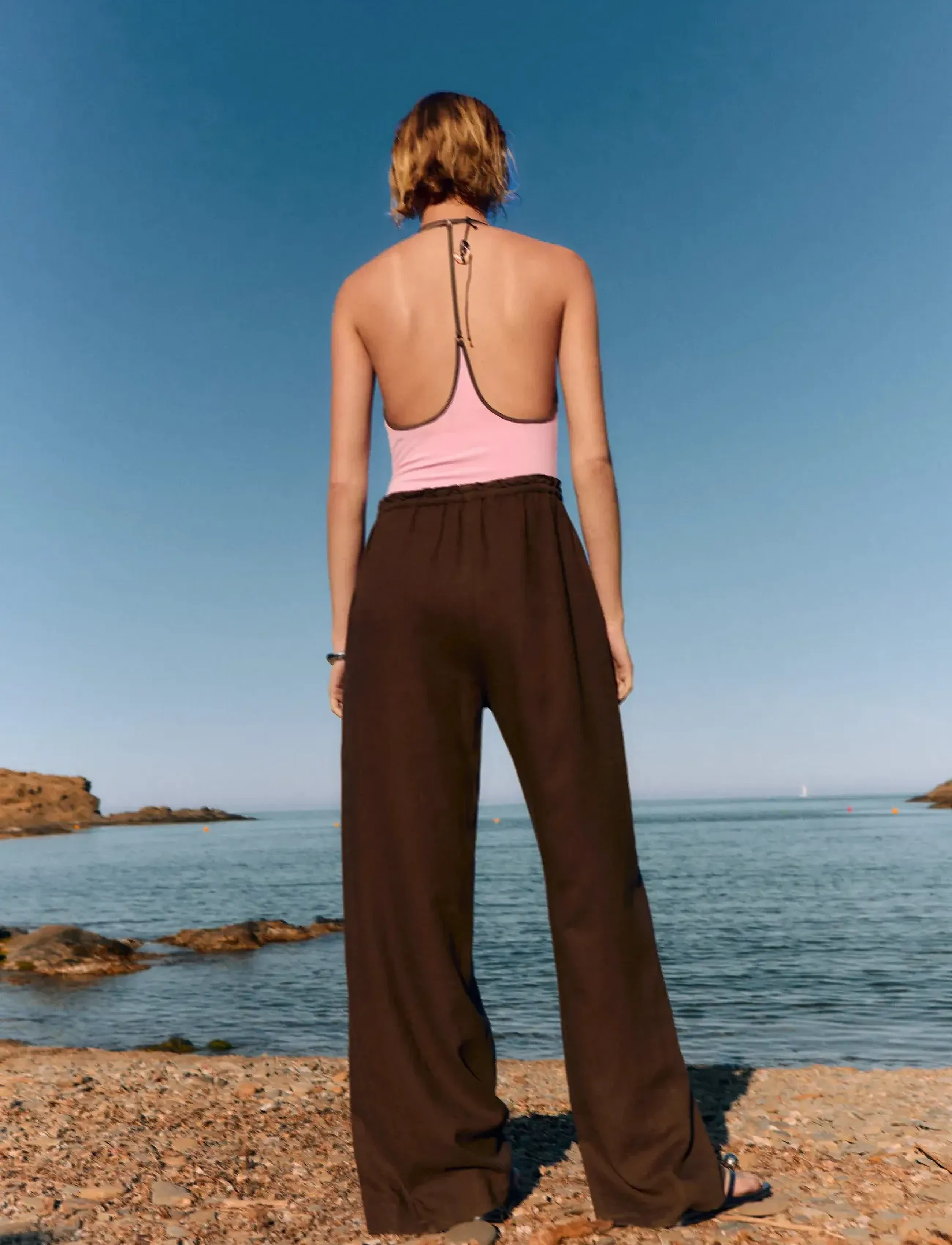 Mango - Linen-blend elastic waist trousers - medium brown - 3