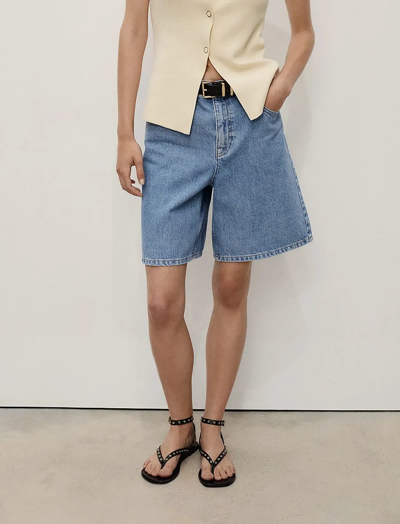 Mango - High-waist straight-fit denim shorts - jorts - open blue - 0