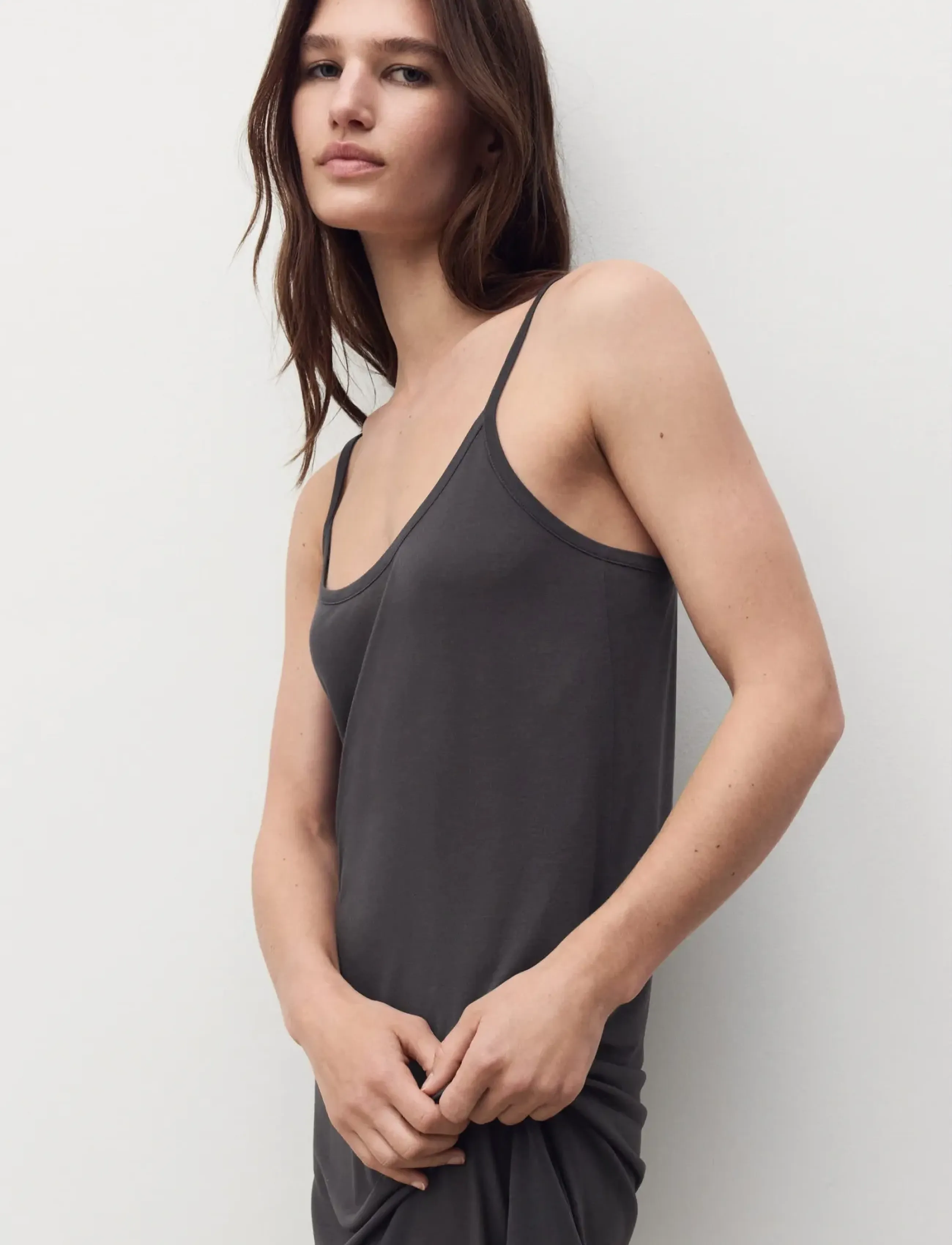 Mango Micro-modal nightgown with straps - Undertøy - CHARCOAL / grey