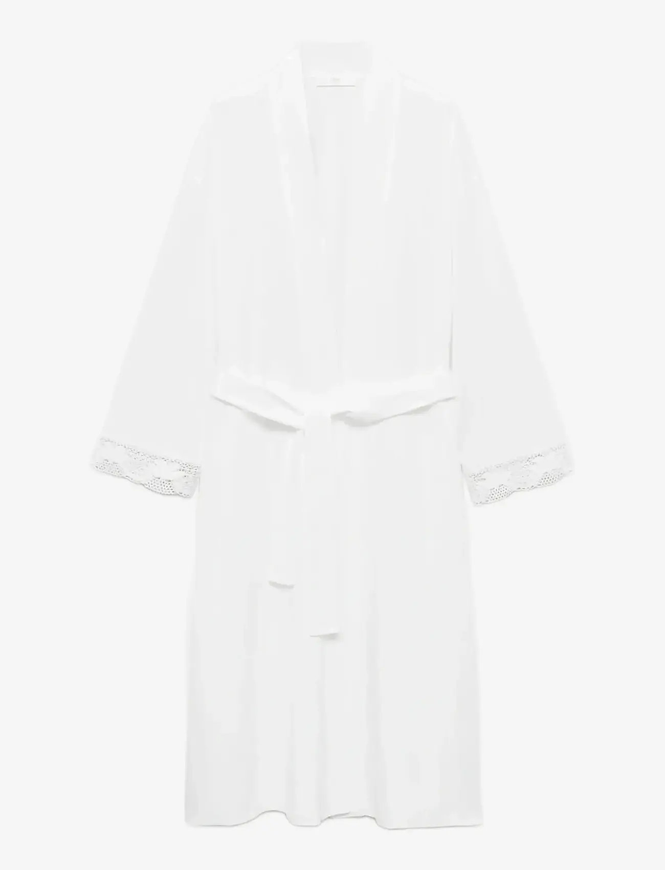 Mango - Cotton robe with lace - bademäntel - white - 1