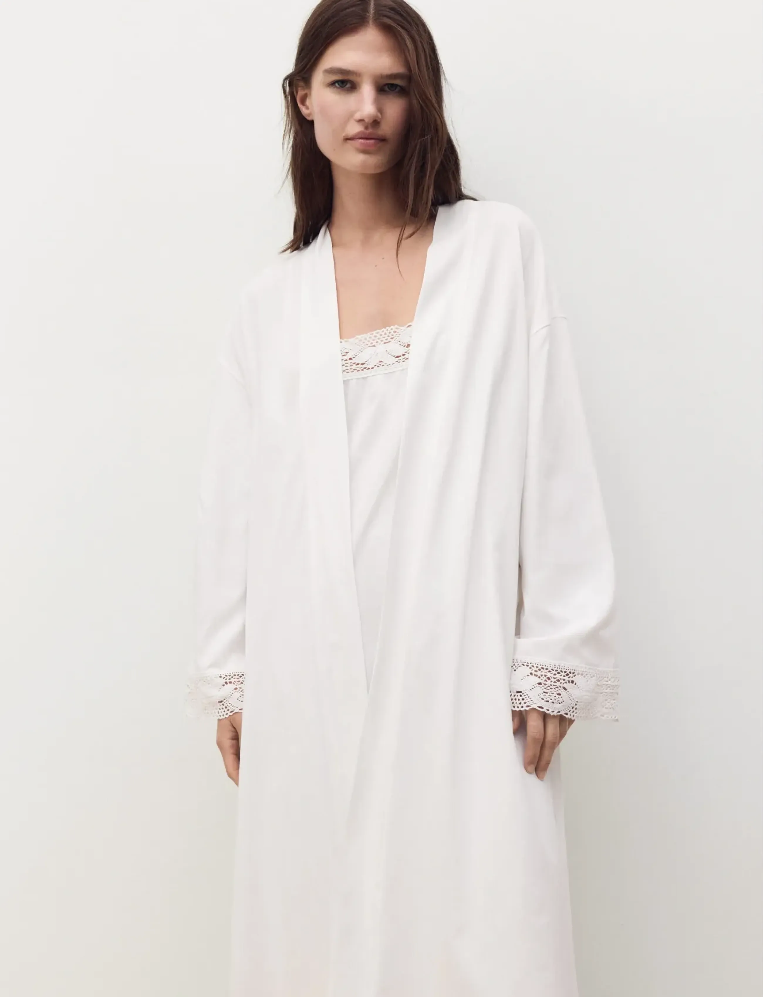 Mango Cotton robe with lace - Mango - WHITE / white