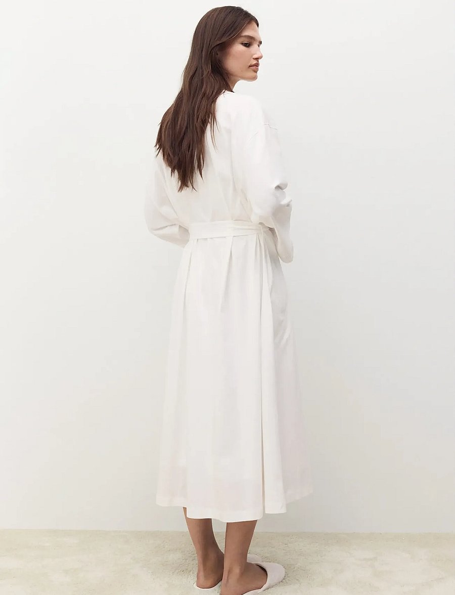 Mango - Cotton robe with lace - white - 2