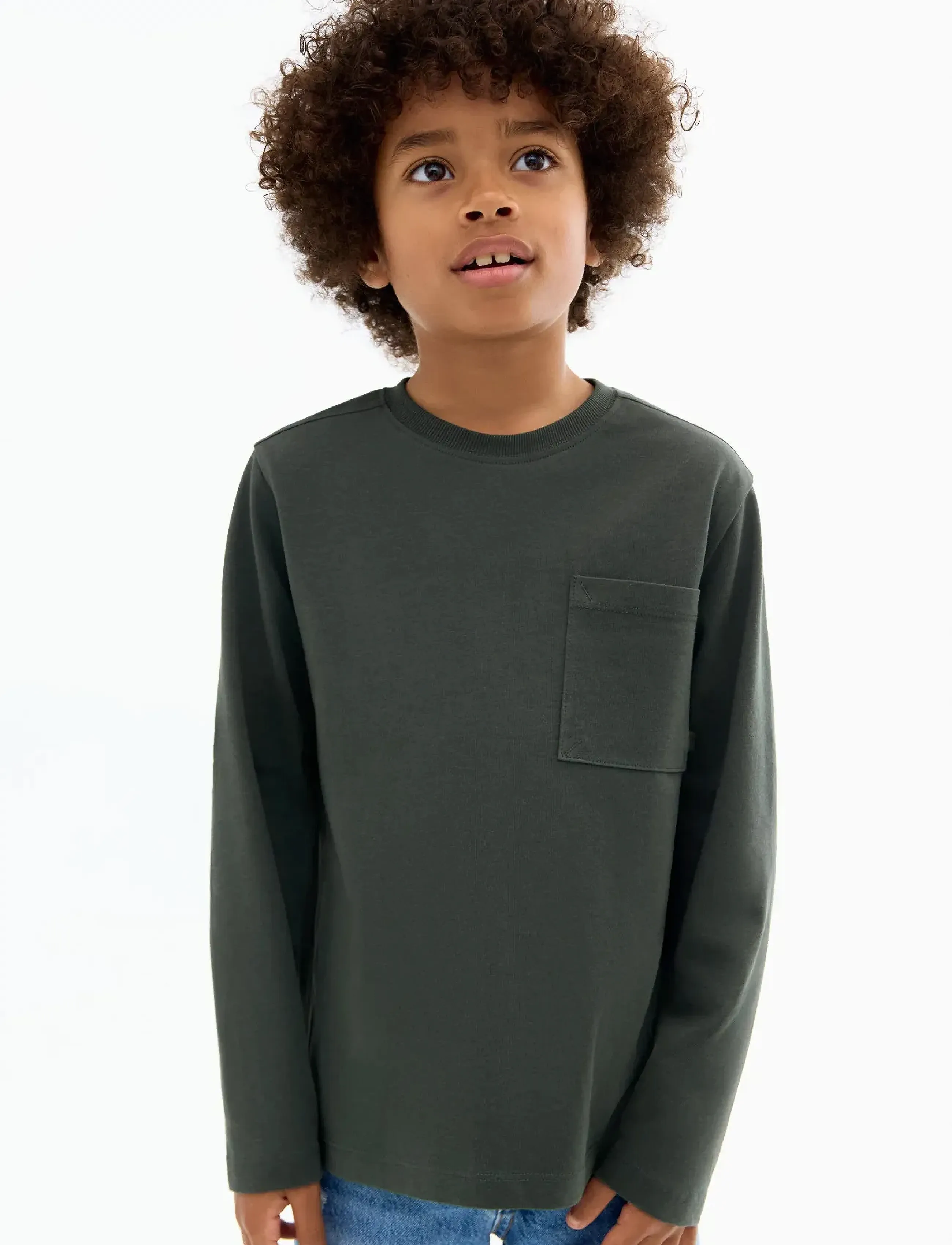 Mango Long-sleeved t-shirt with pocket - Mango - DARK GREEN / khaki/green