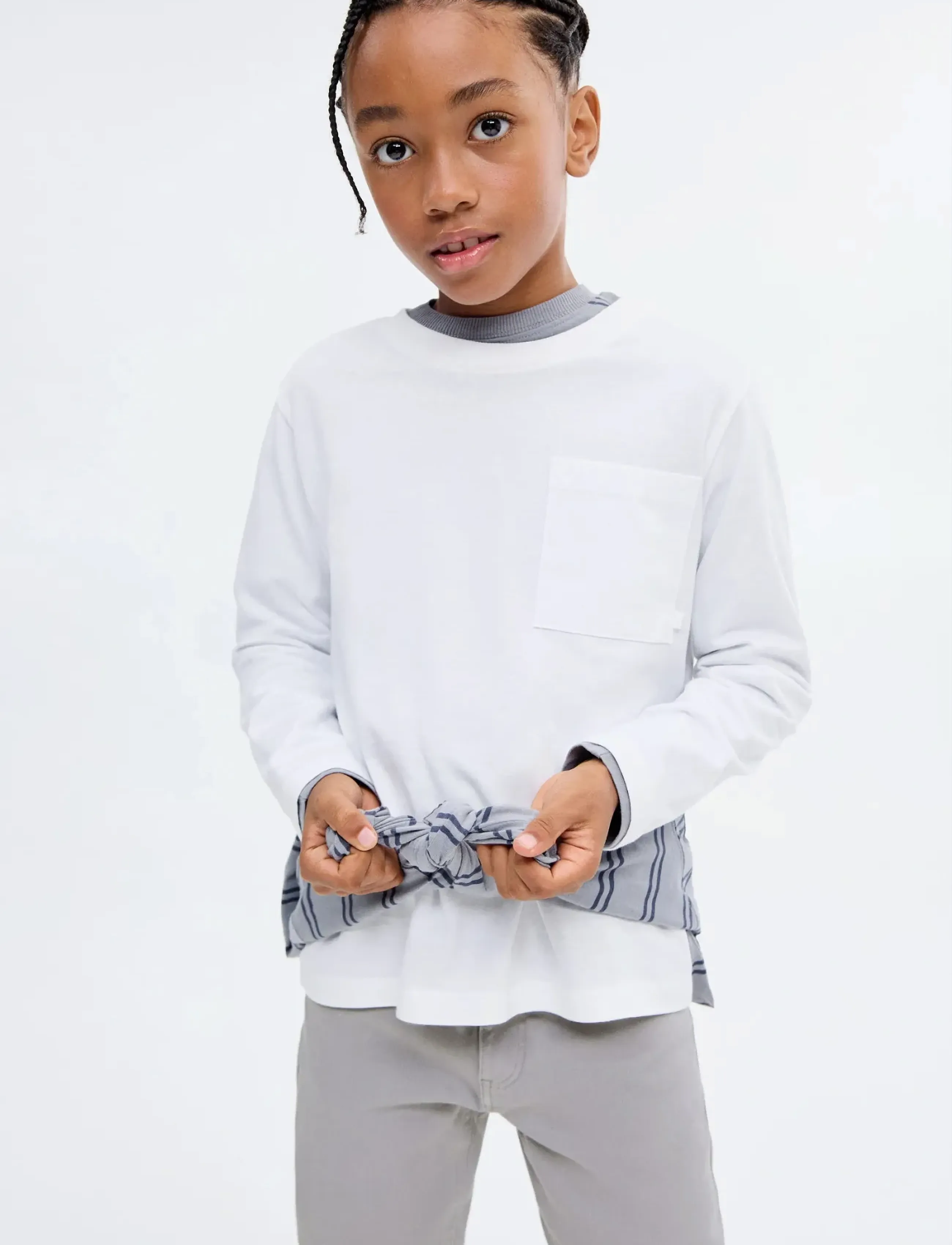 Mango Long-Sleeved T-Shirt With Pocket, 5-6, T-shirts, Weiß - Long-sleeved Kinder