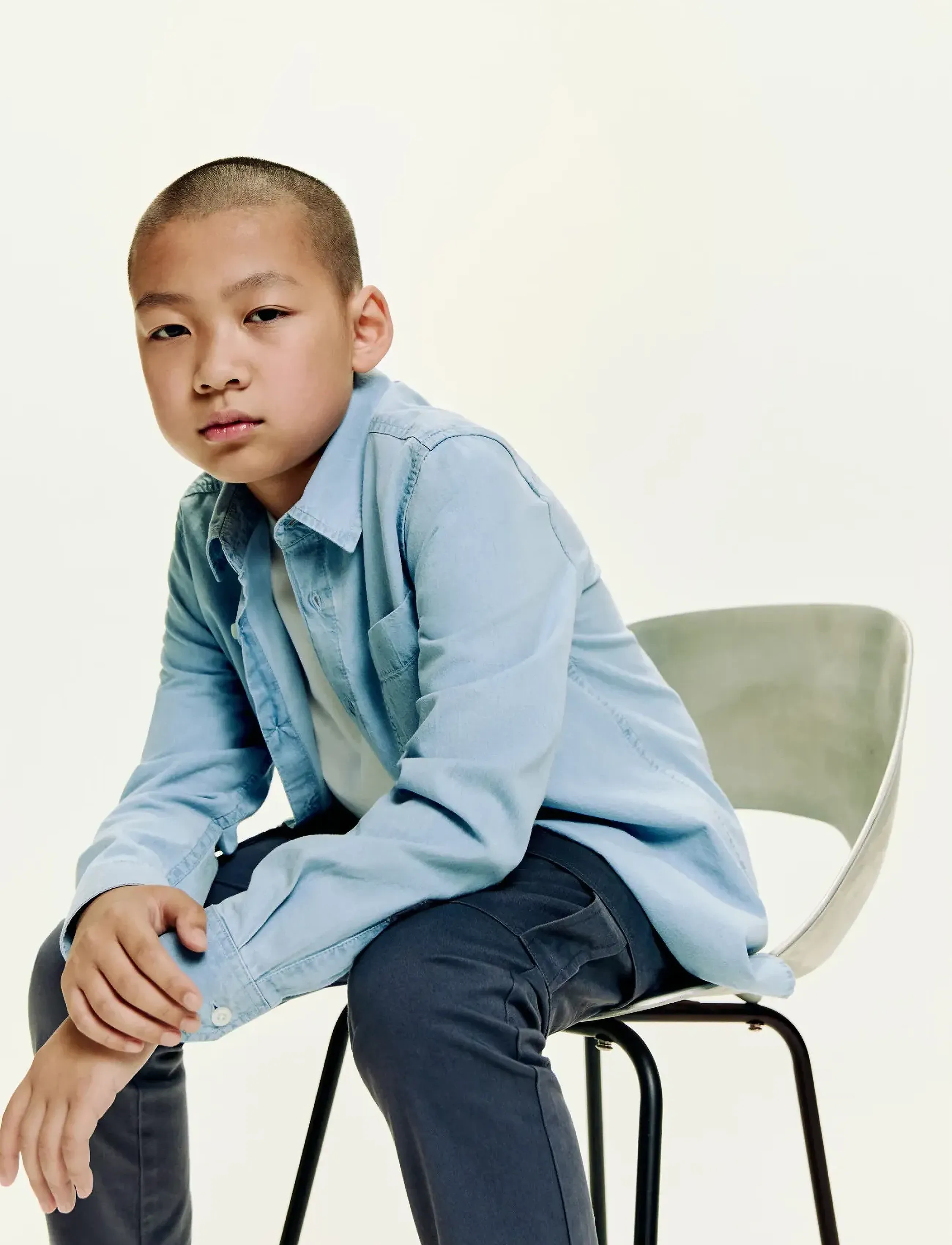 Mango Cotton Denim Shirt, 116, Blue, Skjorter > Langærmede Shirts, Børn