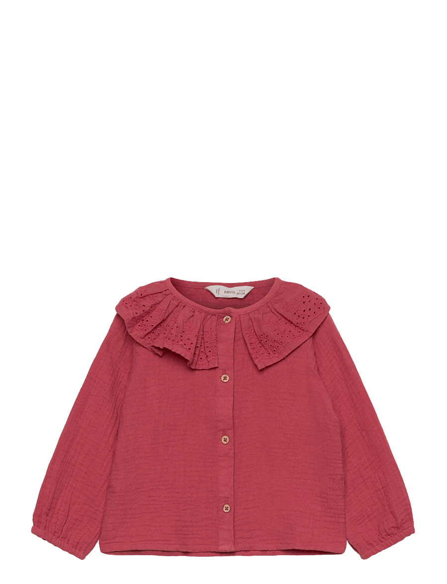 Mango - Bambula embroidered blouse - blusar & tunikor - dark red - 1