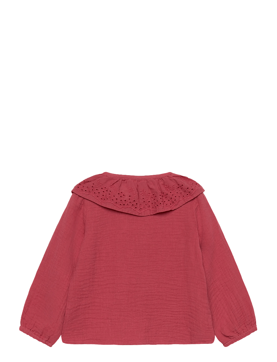 Mango - Bambula embroidered blouse - blusar & tunikor - dark red - 2