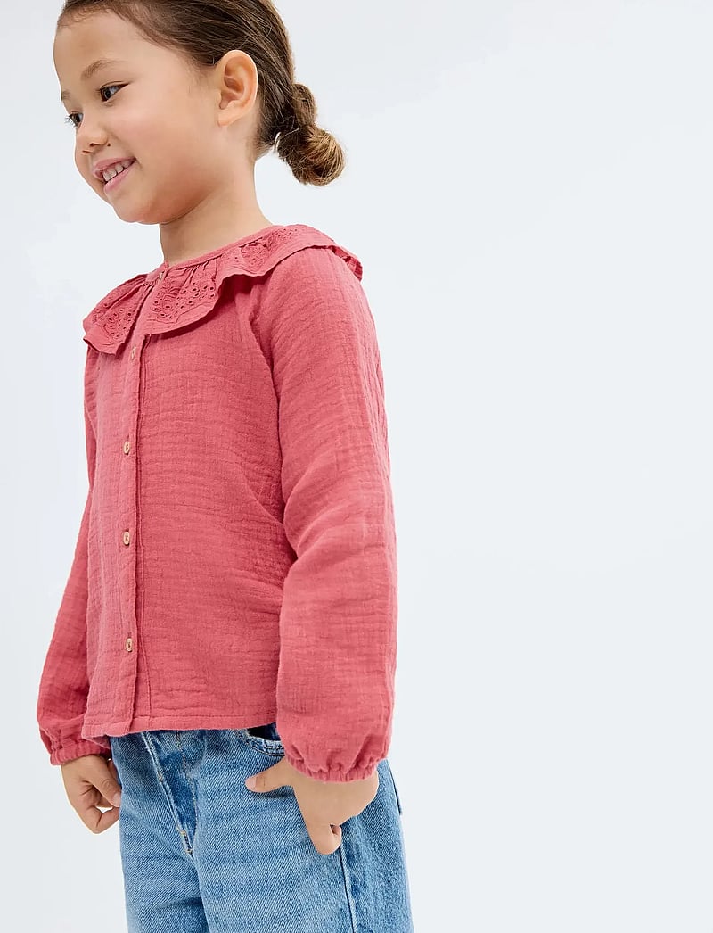 Mango - Bambula embroidered blouse - blusen & tuniken - dark red - 0